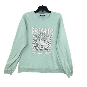 Zutter Sweatshirt Green Dreamer Graphic L/s CrewNeck Womens Large Leopard Print